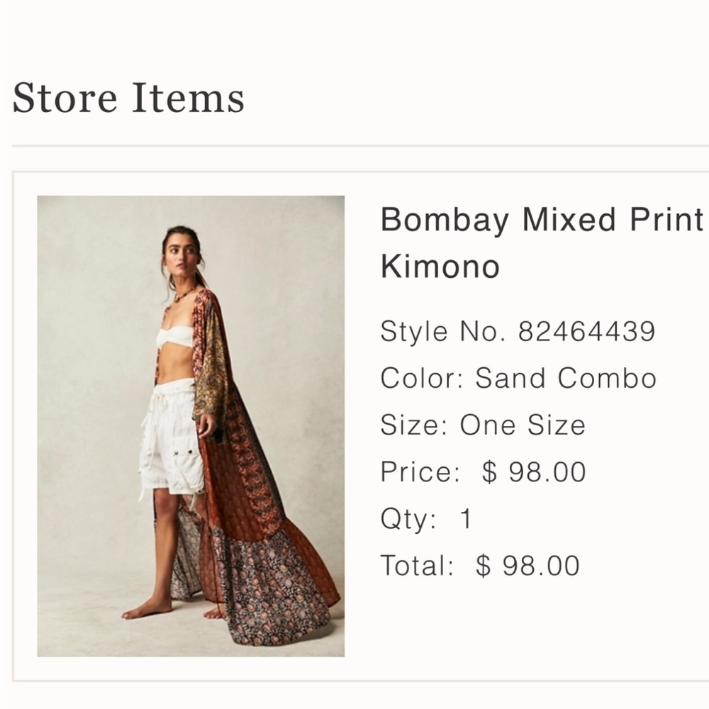 We The Free Bombay Mixed Print Kimono - Sand Combo